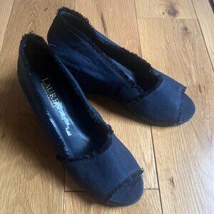 Lauren Ralph Lauren Navy Fabric Espadrille Wedge